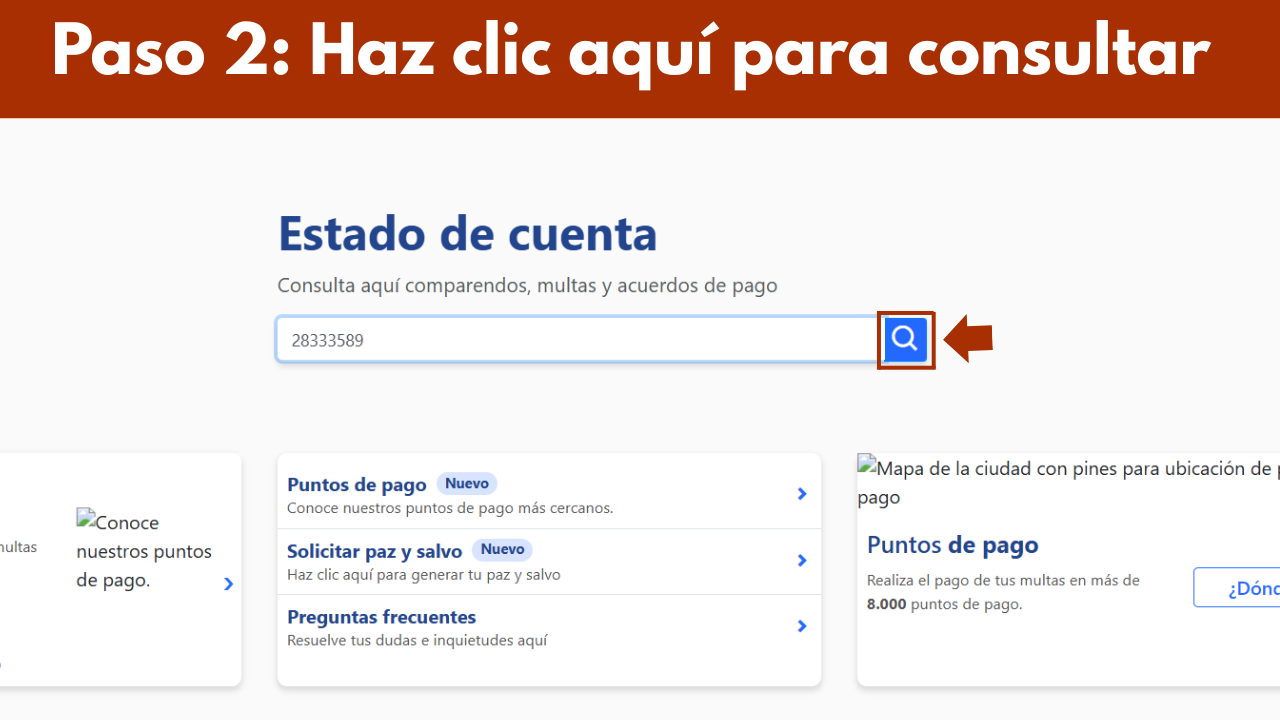 Paso 2: ingrese el número de placa o cédula en el campo de búsqueda del SIMIT y haga clic en buscar